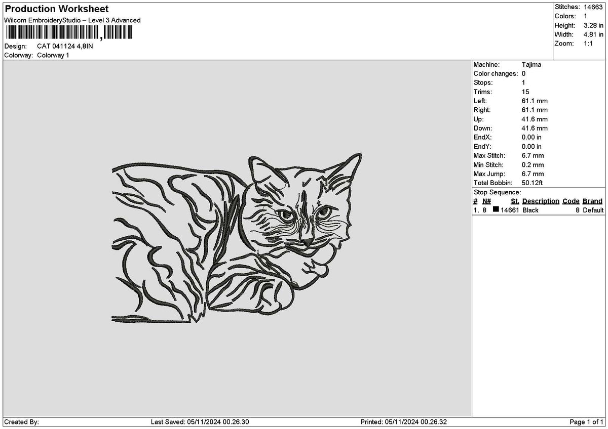 Cat 0411 Embroidery File 6 sizes – Master Digitizer