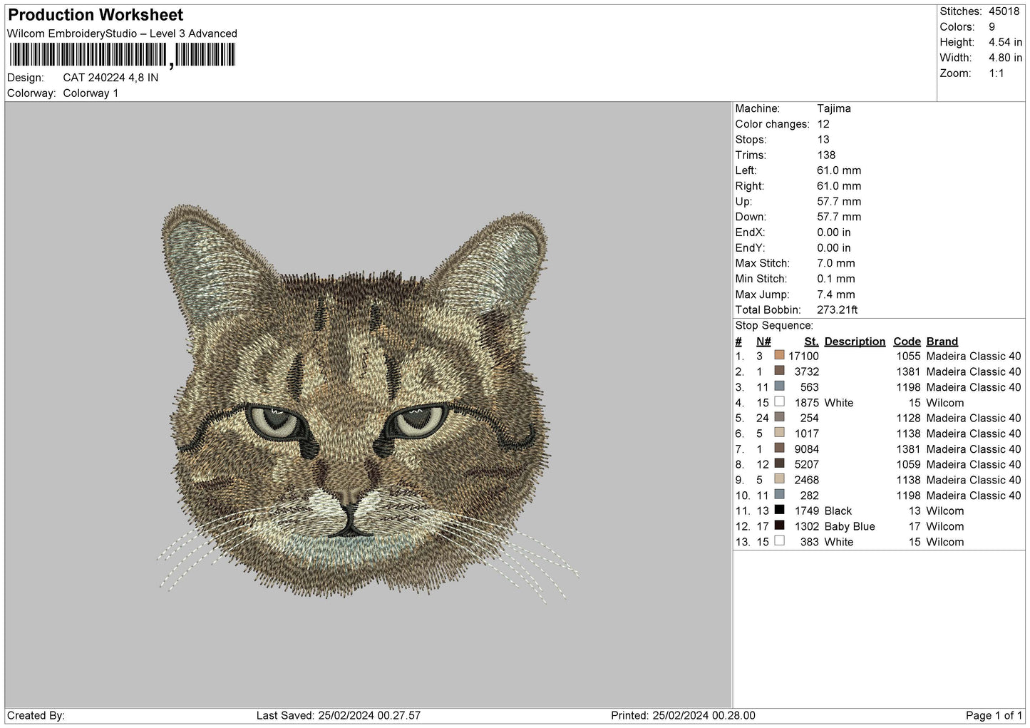 Cat 2402 Embroidery File 6 sizes