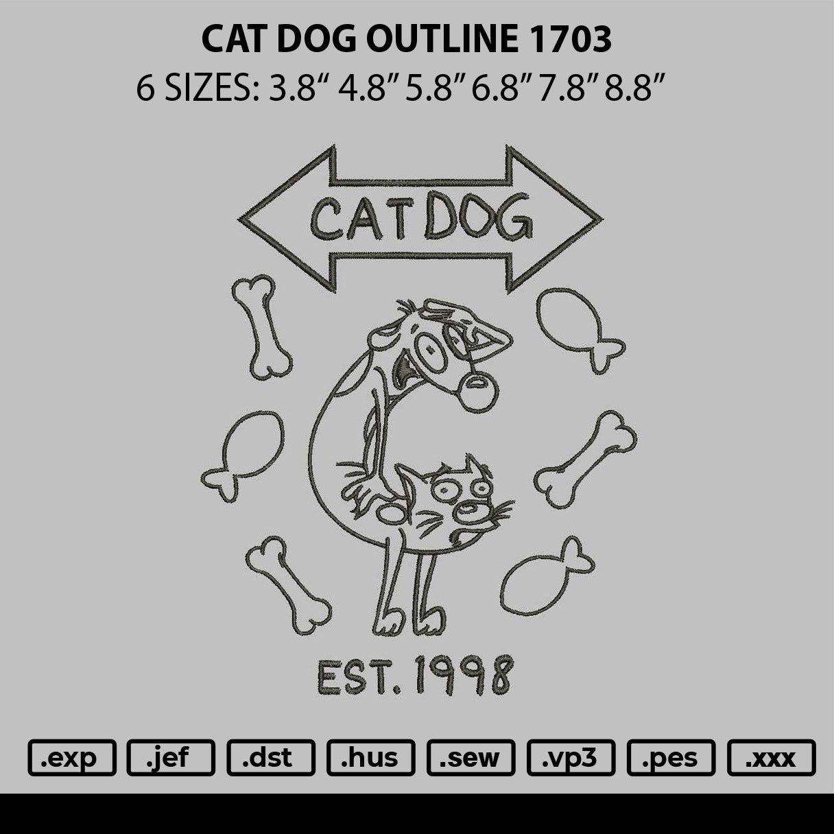 Cat Dog Outline 1703 Embroidery File 6 sizes
