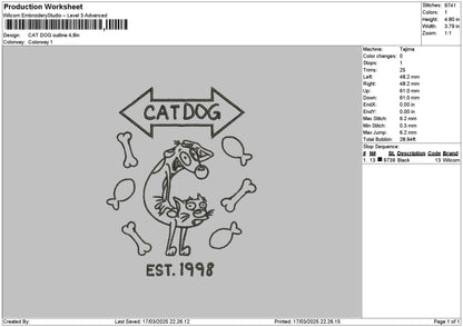 Cat Dog Outline 1703 Embroidery File 6 sizes