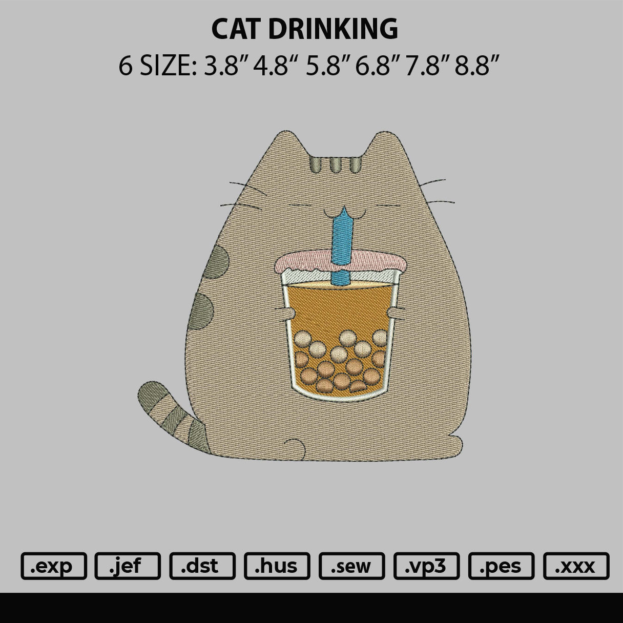 Cat Drinking Embroidery Fle 6 sizes