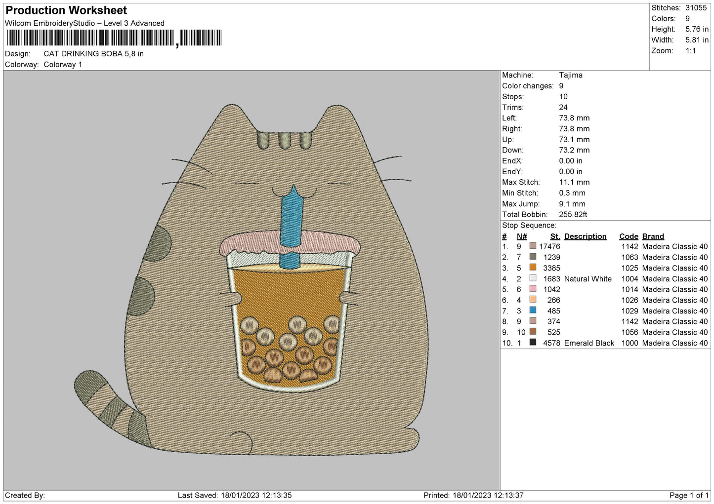 Cat Drinking Embroidery Fle 6 sizes