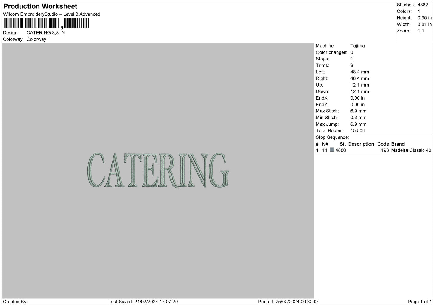 Cateringtext Embroidery File 6 sizes