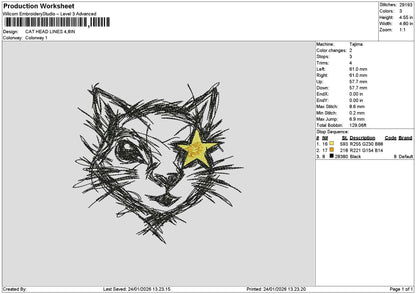 Cat Lines 2401 Embroidery File 6 sizes