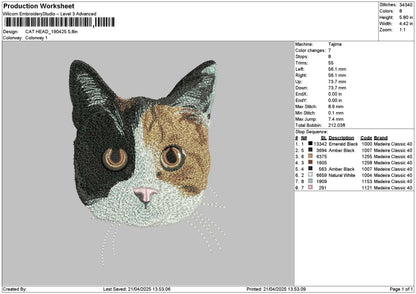 Cat Head 1904 Embroidery File 6 sizes