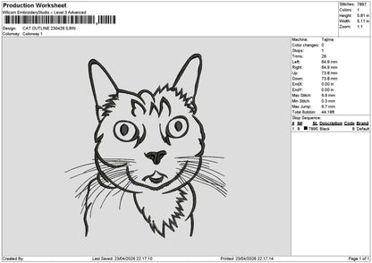 Cat Outline 2304 Embroidery File 6 sizes