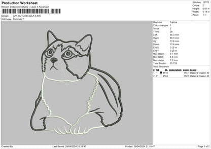 Cat Outline2904 Embroidery File 6 sizes