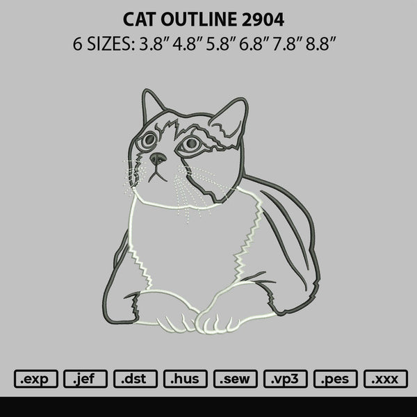 Cat Outline2904 Embroidery File 6 sizes