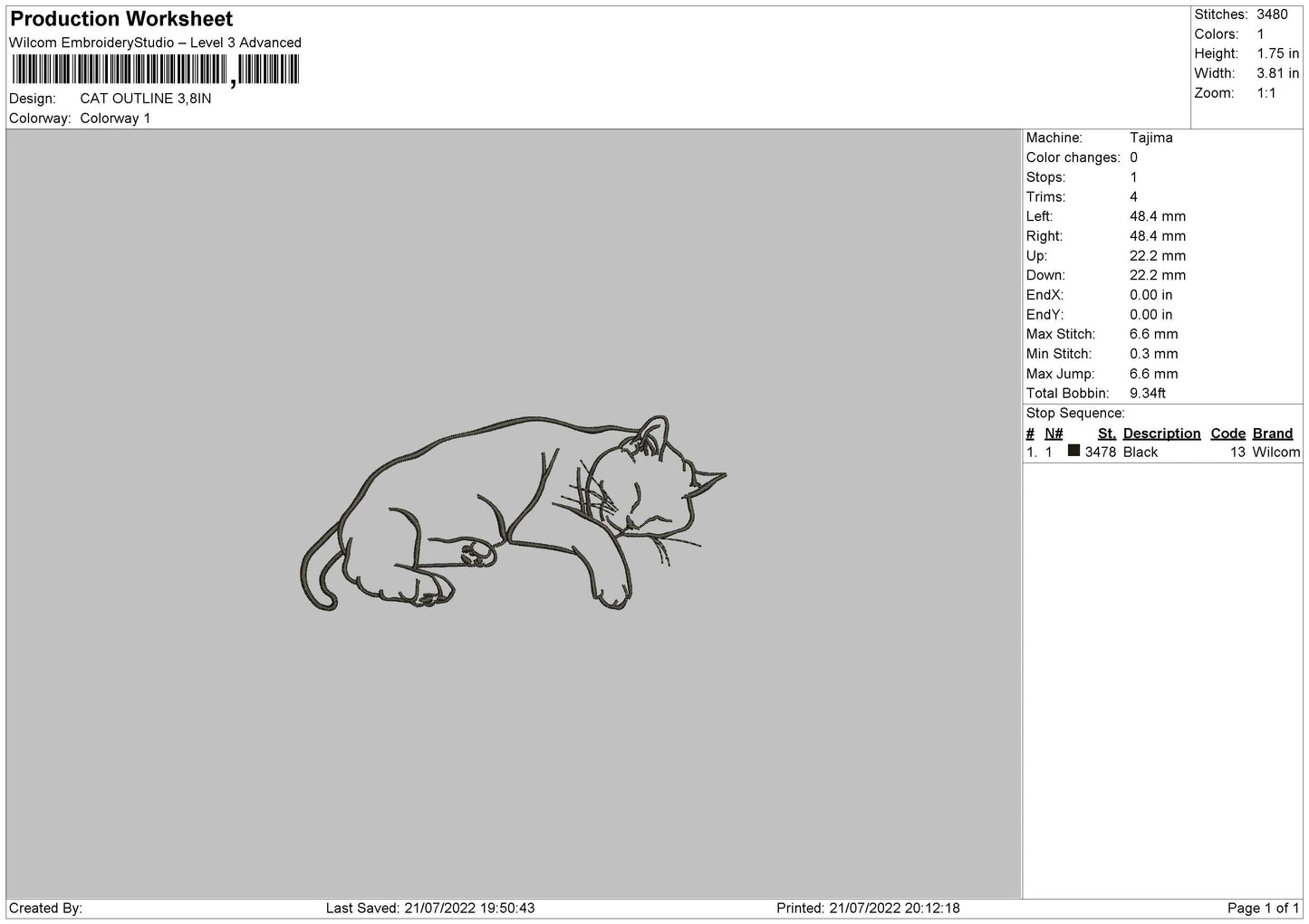 Cat Outline Embroidery File 4 sizes