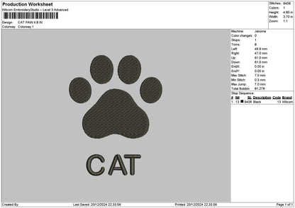 Cat Paw 03 Embroidery File 6 sizes