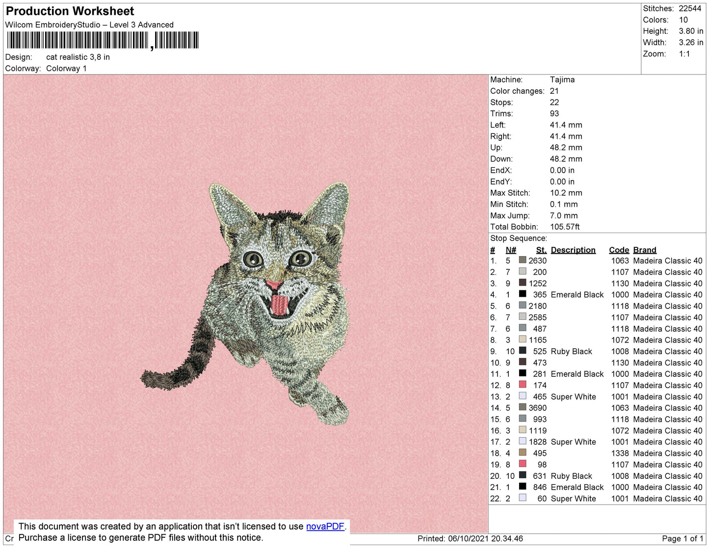 Cat Realistic Embroidery File 4 size