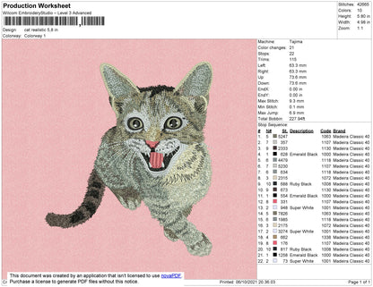 Cat Realistic Embroidery File 4 size