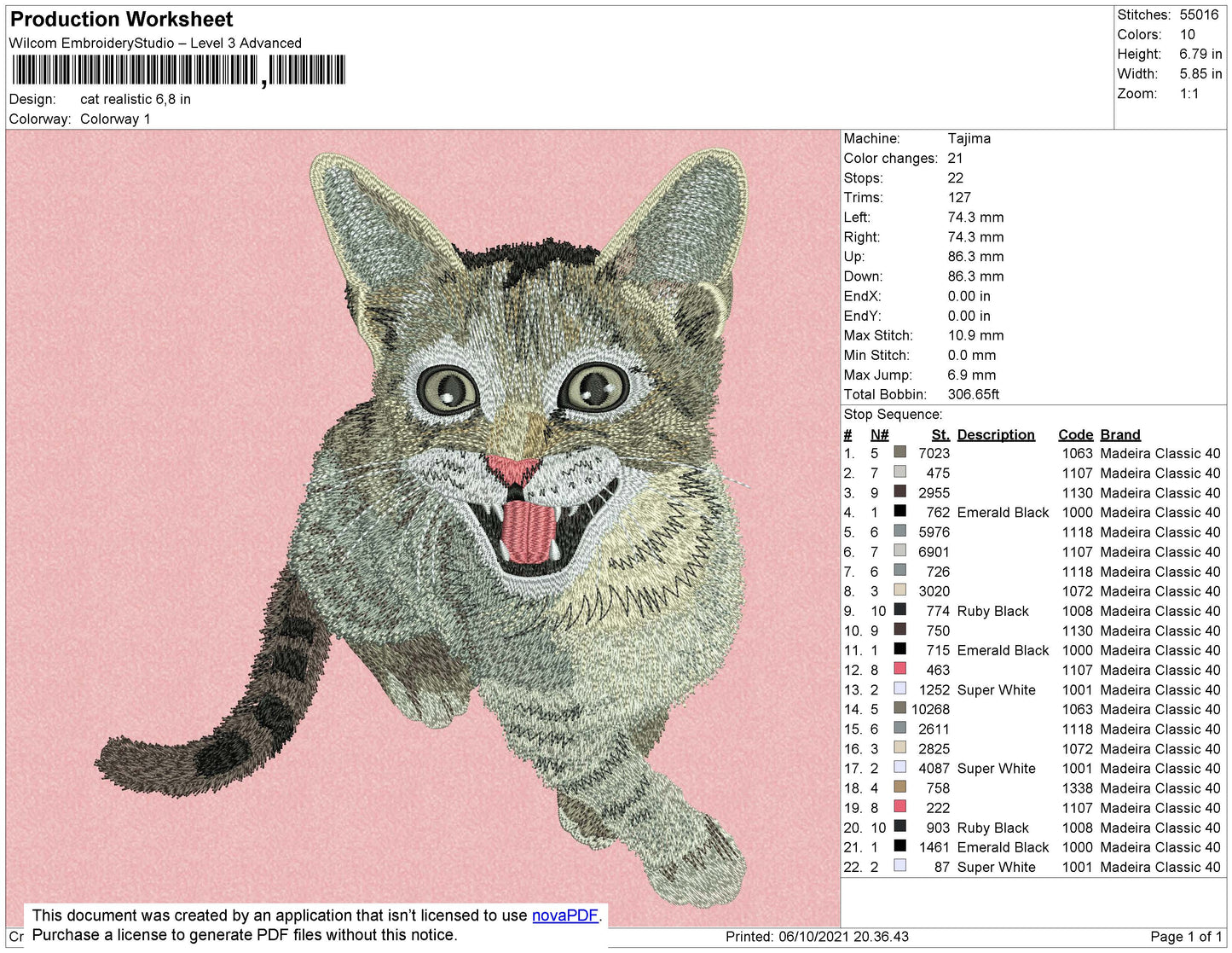 Cat Realistic Embroidery File 4 size