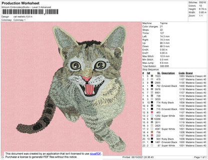 Cat Realistic Embroidery File 4 size