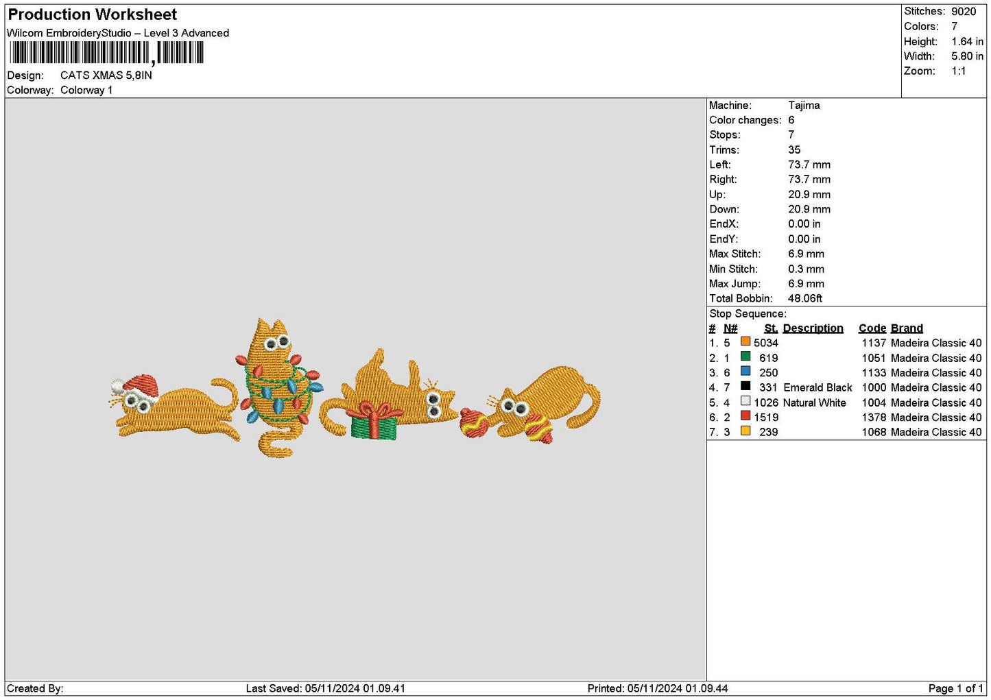 Cats Xmas Embroidery File 6 sizes