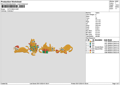 Cats Xmas Embroidery File 6 sizes