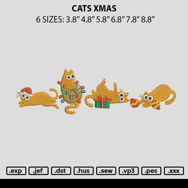 Cats Xmas Embroidery File 6 sizes