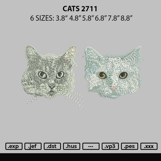 Cats 2911 Embroidery File 6 sizes