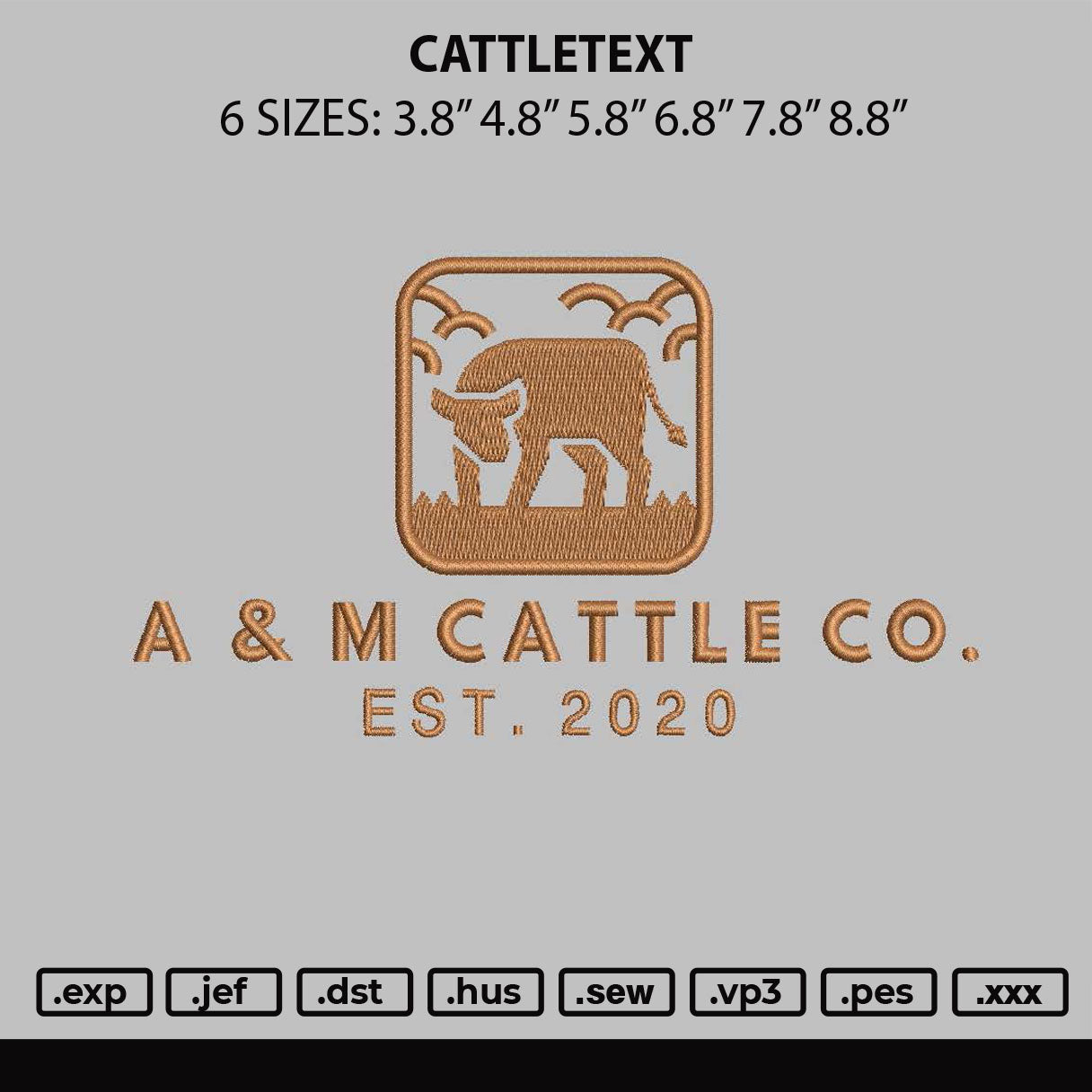 Cattletext Embroidery File 6 sizes