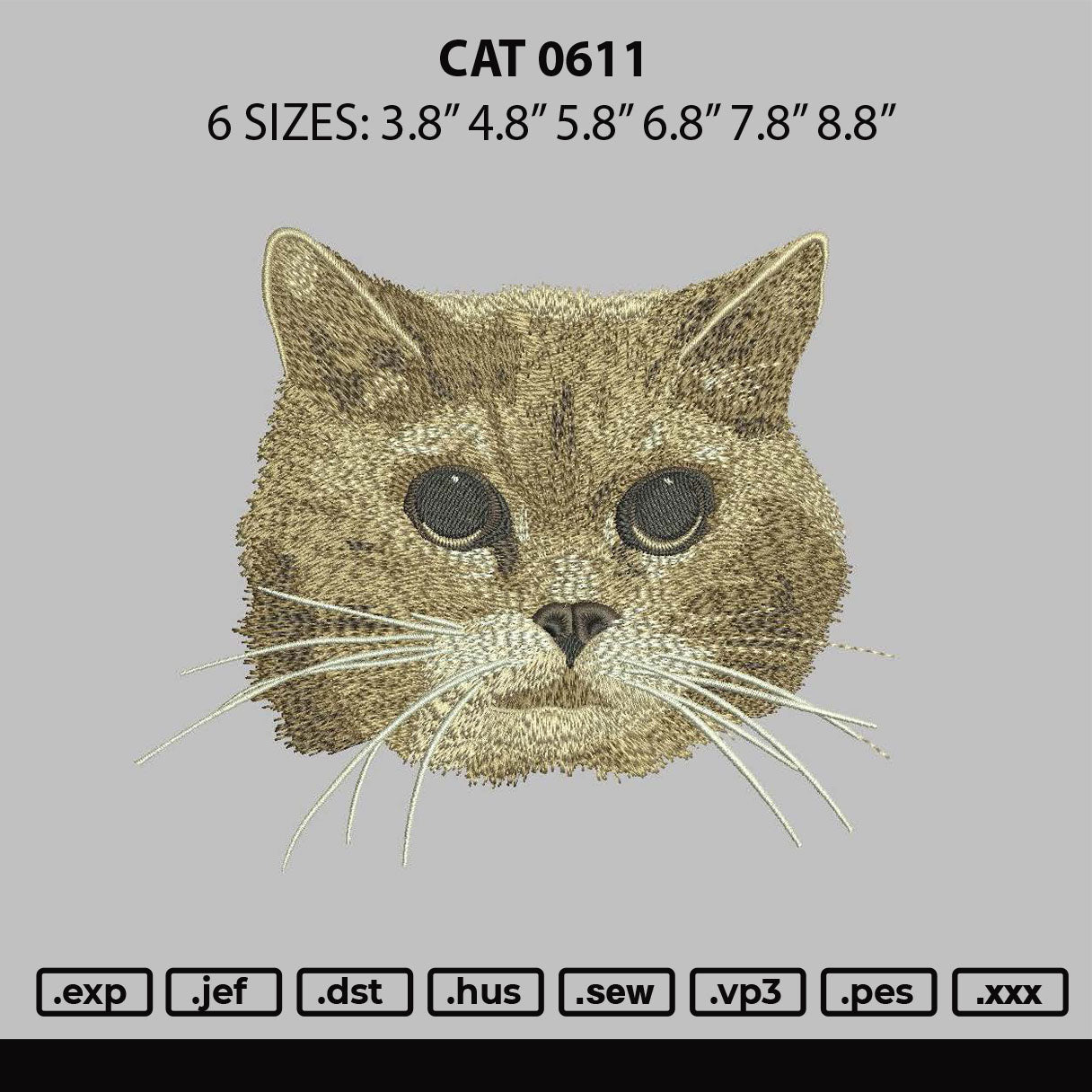 Cat 1011 Embroidery File 6 sizes