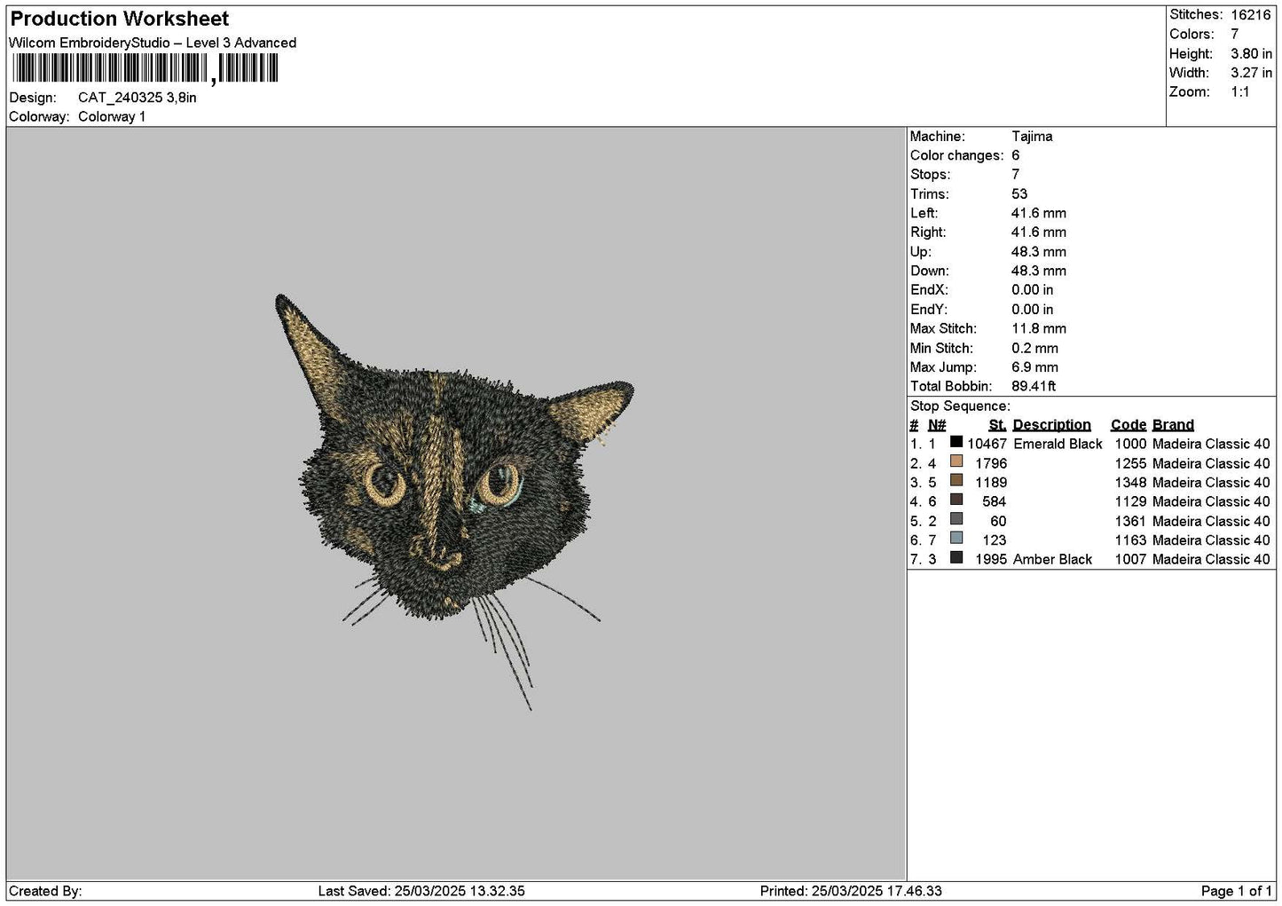 Cat 2403a Embroidery File 6 sizes