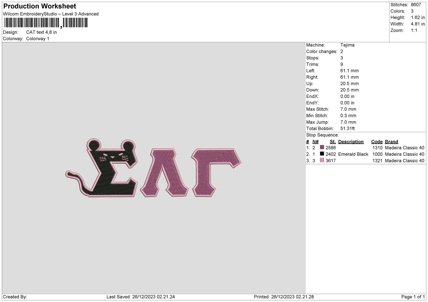Cat Text 02 Embroidery File 6 sizes