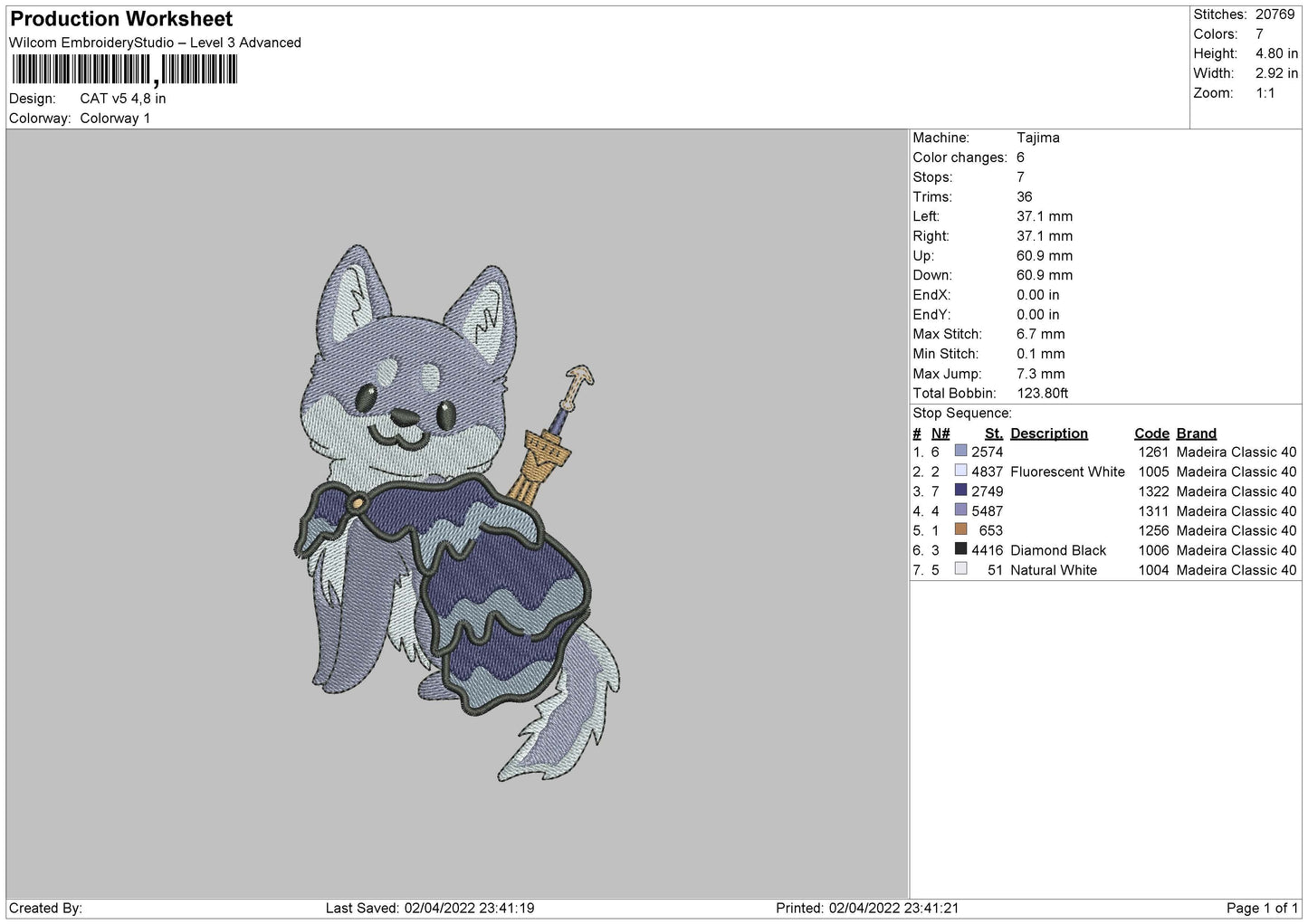Cat V5 Embroidery File 4 size