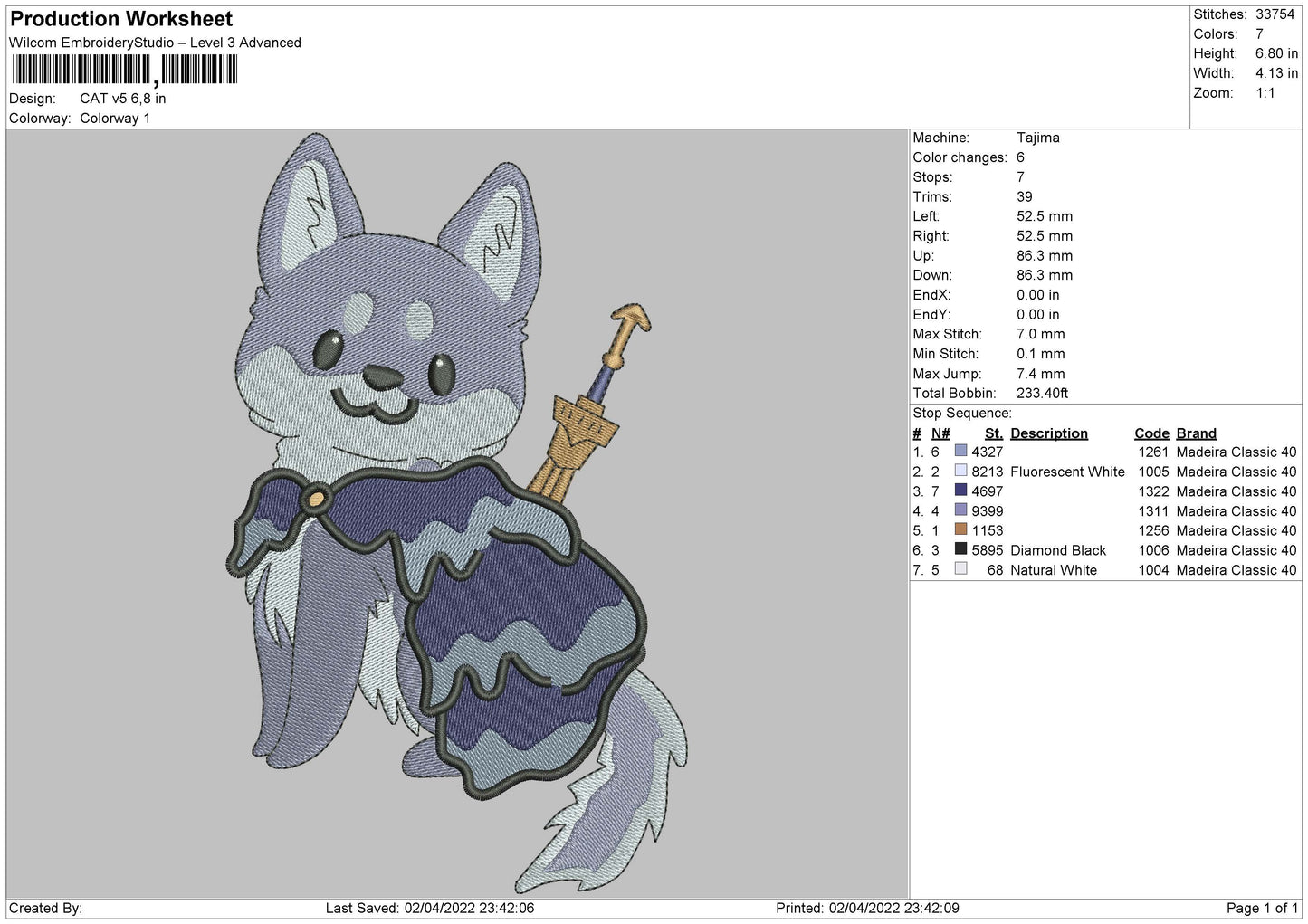 Cat V5 Embroidery File 4 size