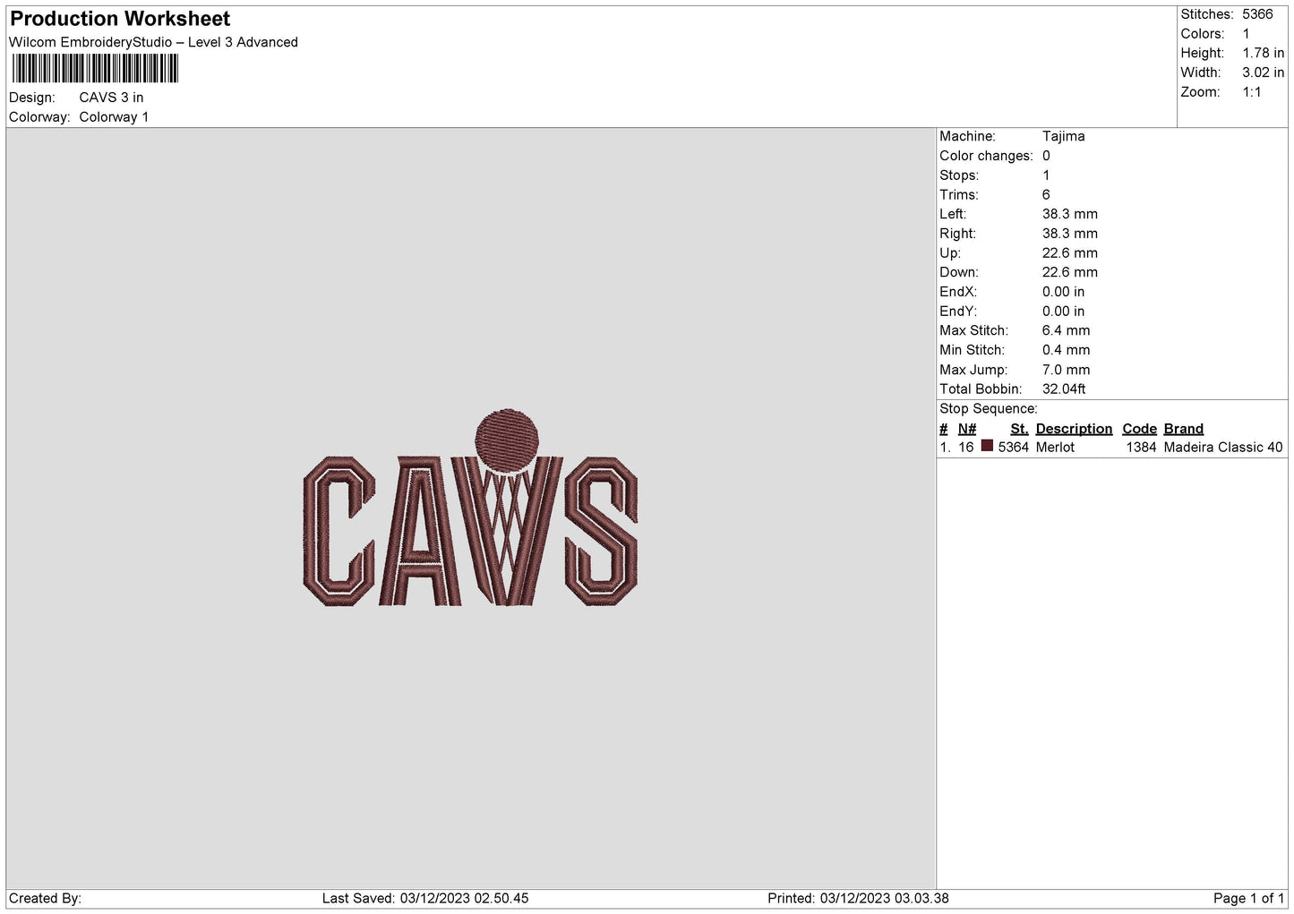 Cavs Embroidery File 6 sizes
