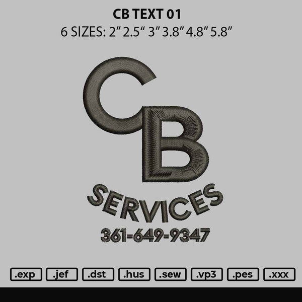 Cb Text 01 Embroidery File 6 sizes