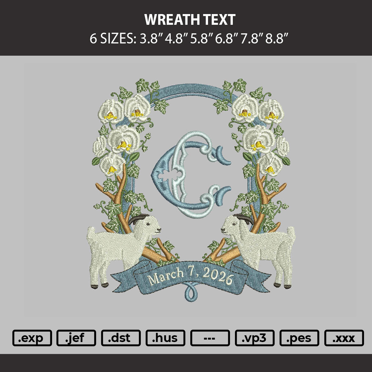 Wreath Text Embroidery Machine Design File 6 sizes
