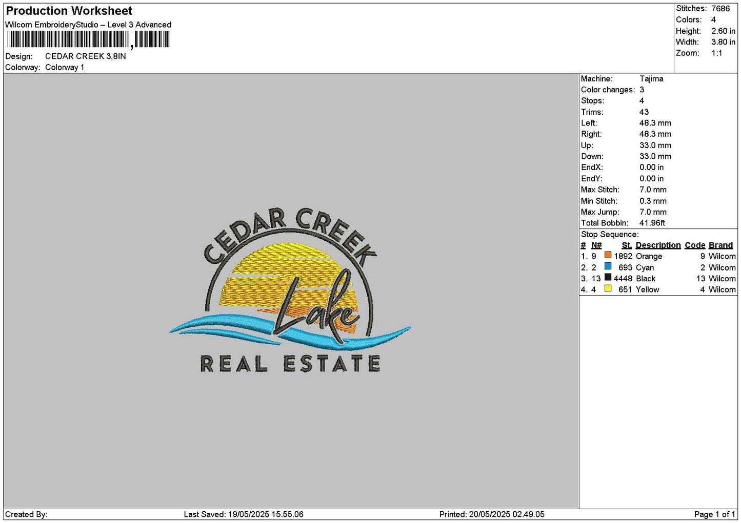 Cedartext Embroidery File 6 sizes