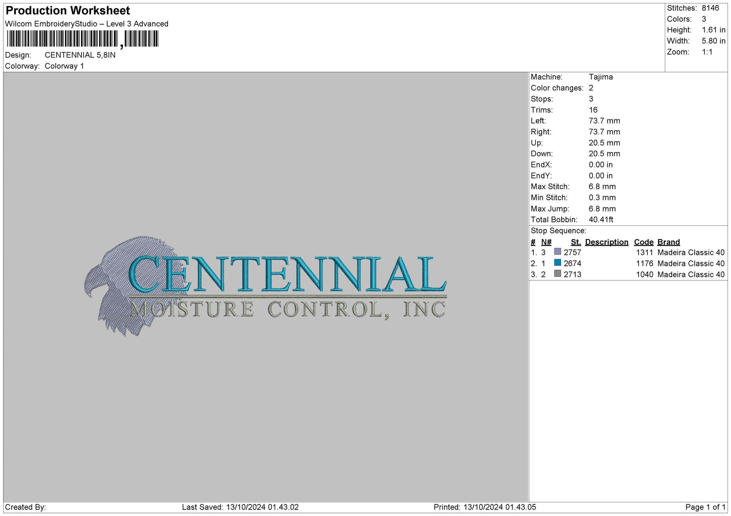 Centennialtext Embroidery File 6 sizes