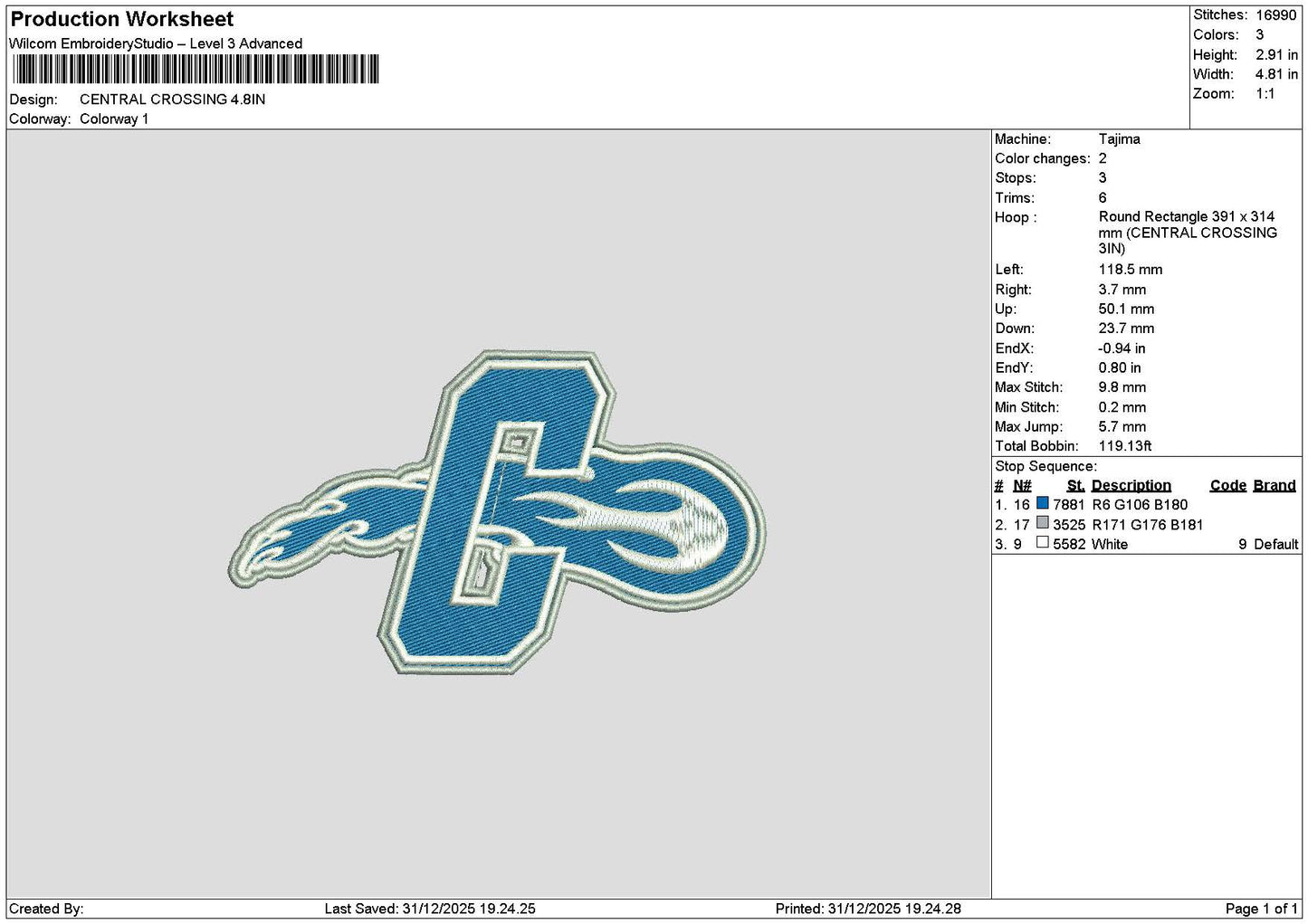 Ctext Blue Embroidery File 6 sizes