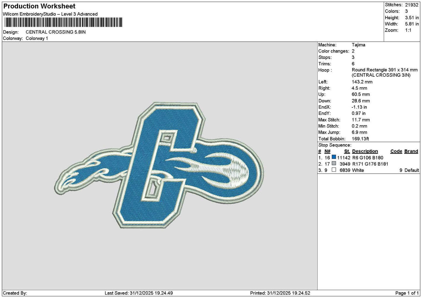 Ctext Blue Embroidery File 6 sizes