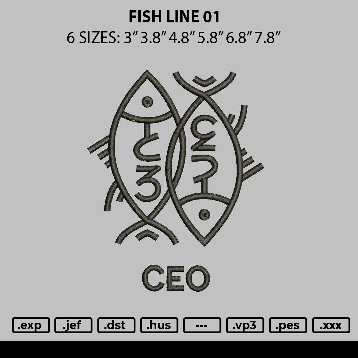 Fish Line 01 Embroidery File 6 sizes