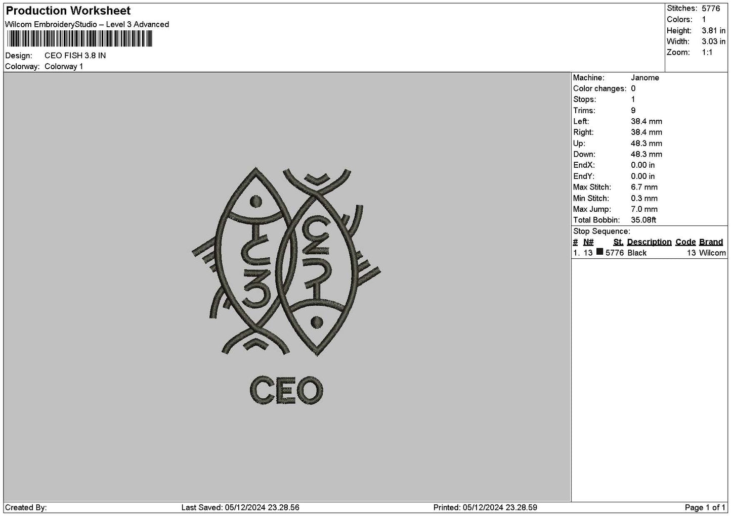 Fish Line 01 Embroidery File 6 sizes
