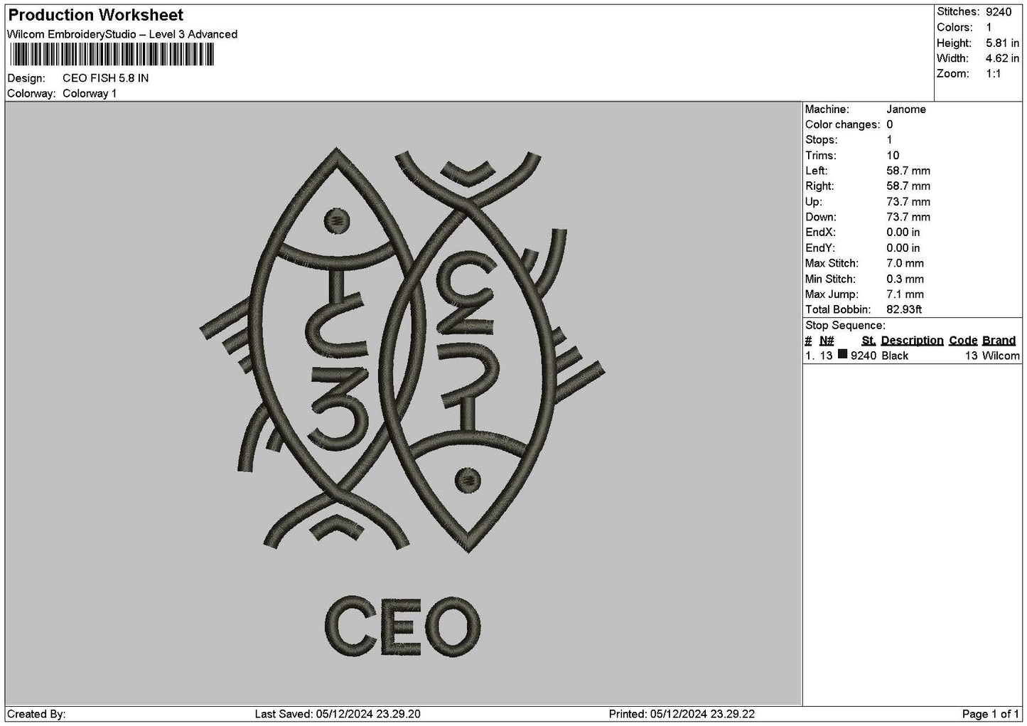 Fish Line 01 Embroidery File 6 sizes