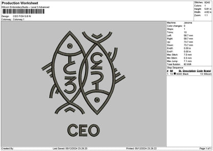 Fish Line 01 Embroidery File 6 sizes
