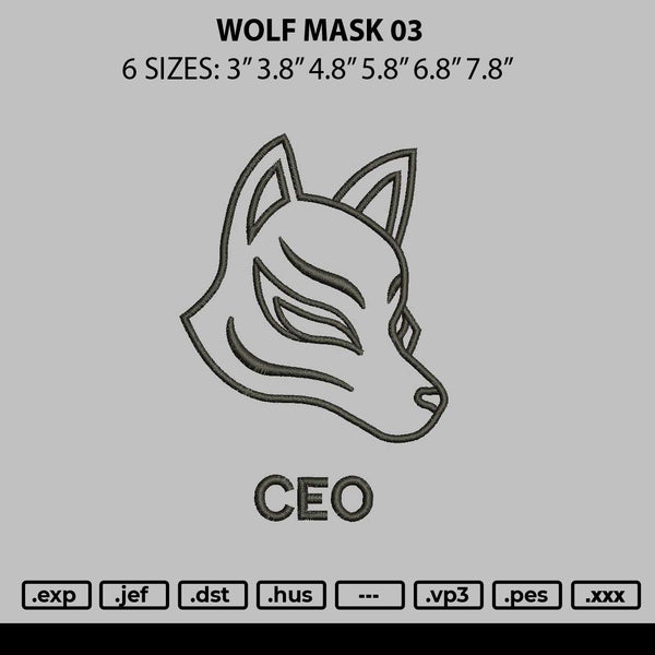 Wolf Mask 03 Embroidery File 6 sizes