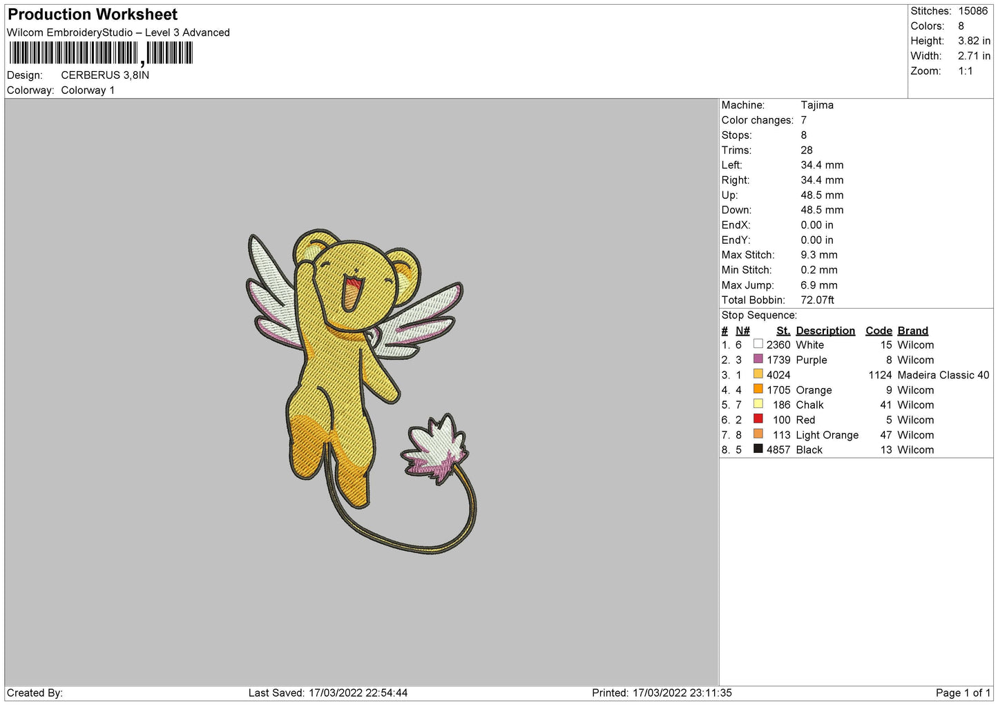 Cerberus Embroidery File 4 size