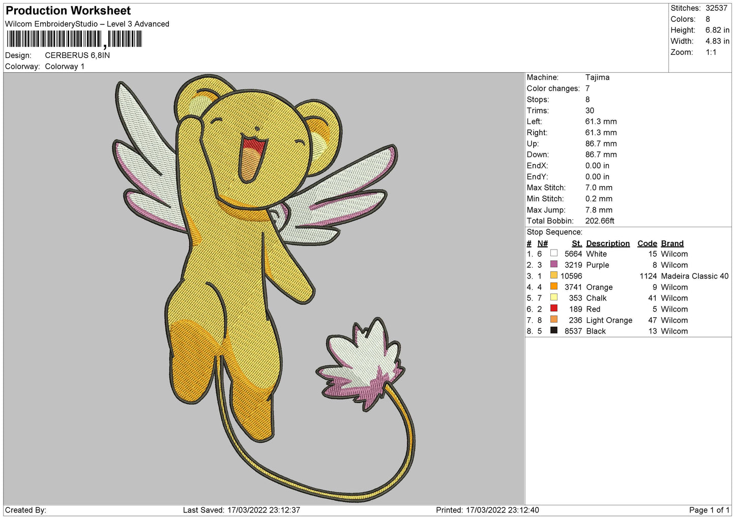 Cerberus Embroidery File 4 size