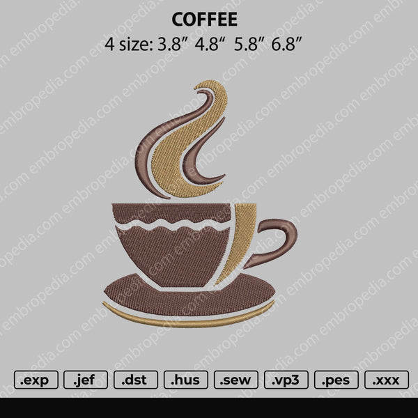 Coffee Embroidery File 4 size