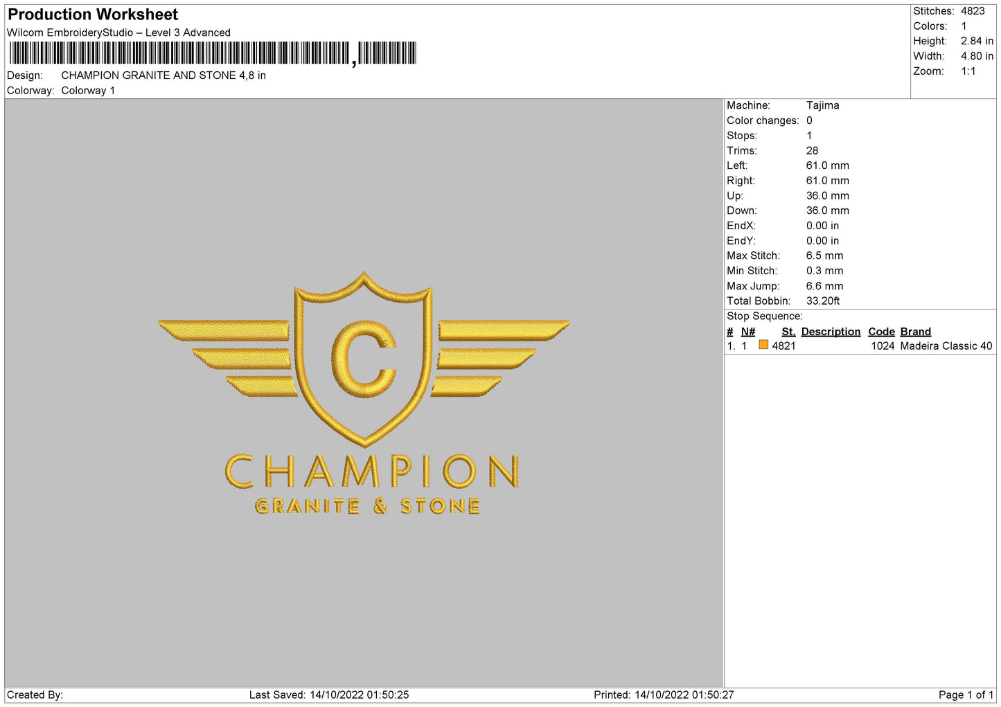 Champion Granite Embroidery File 6 sizes
