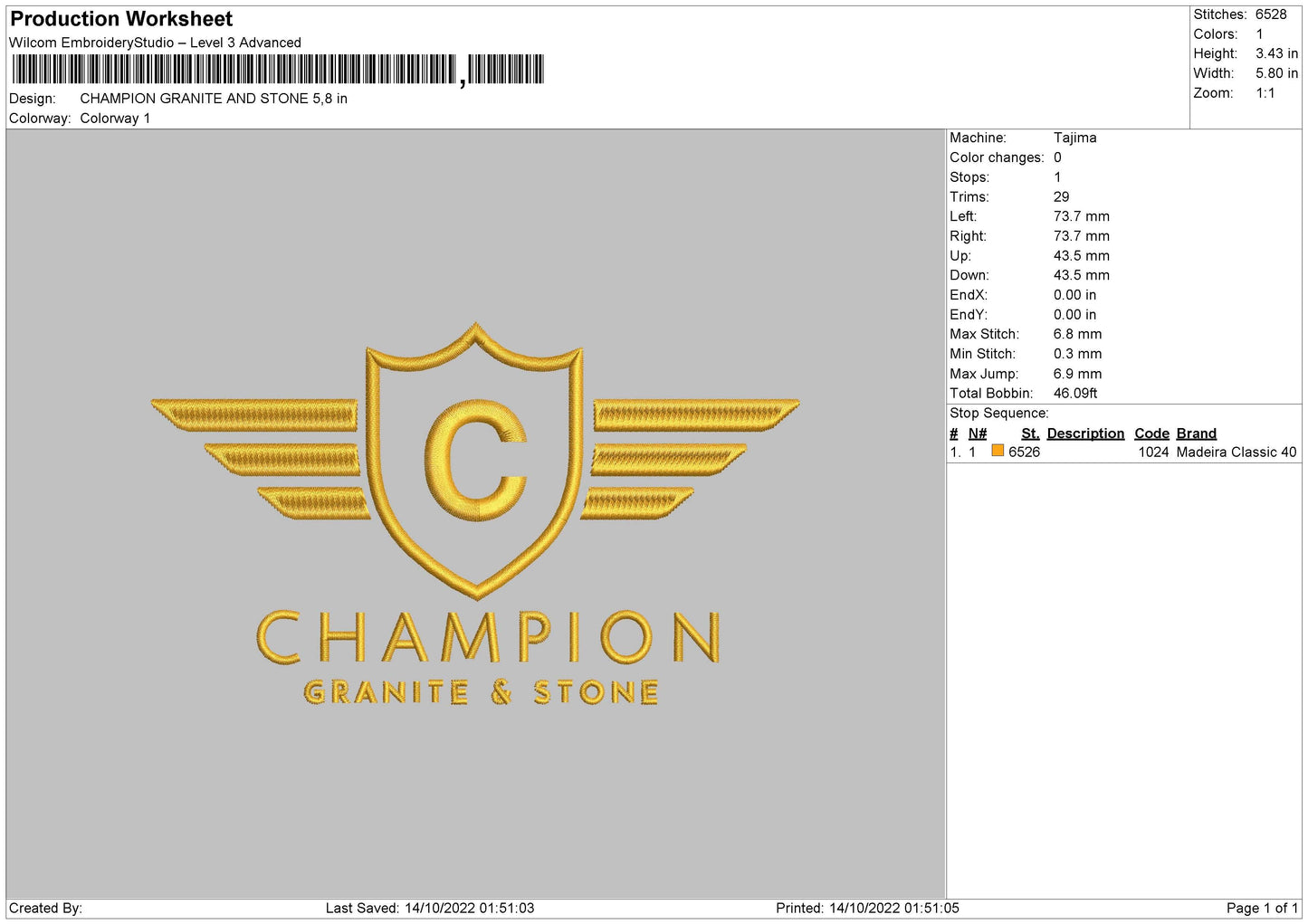 Champion Granite Embroidery File 6 sizes
