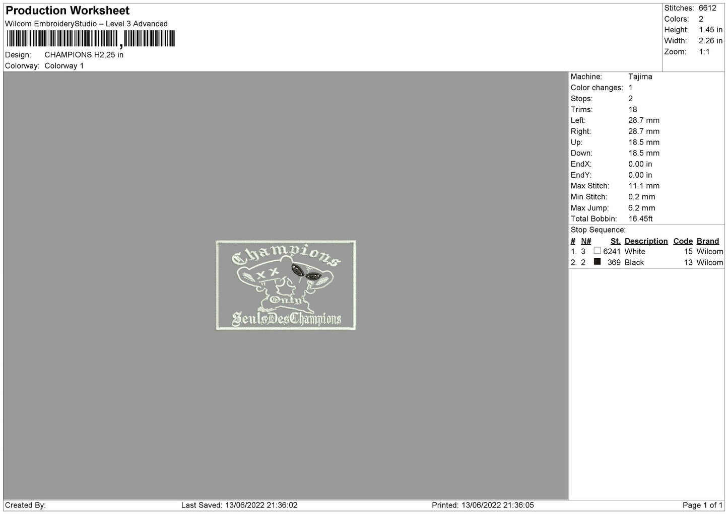 Champions Embroidery File 5 size