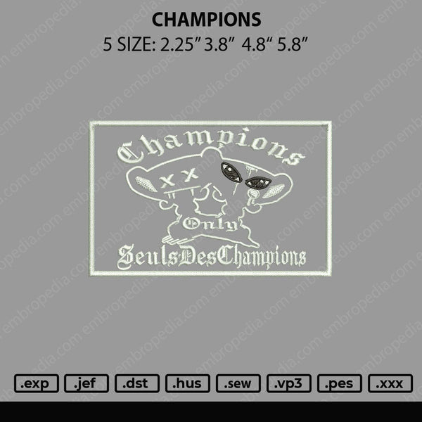 Champions Embroidery File 5 size