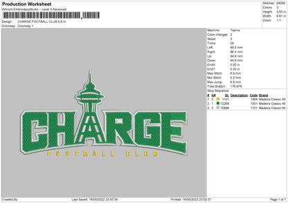 Charge Football Club Embroidery File 4 size
