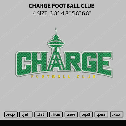 Charge Football Club Embroidery File 4 size