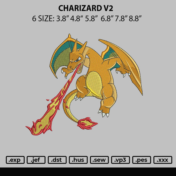 Charizard V2 Embroidery File 6 sizes